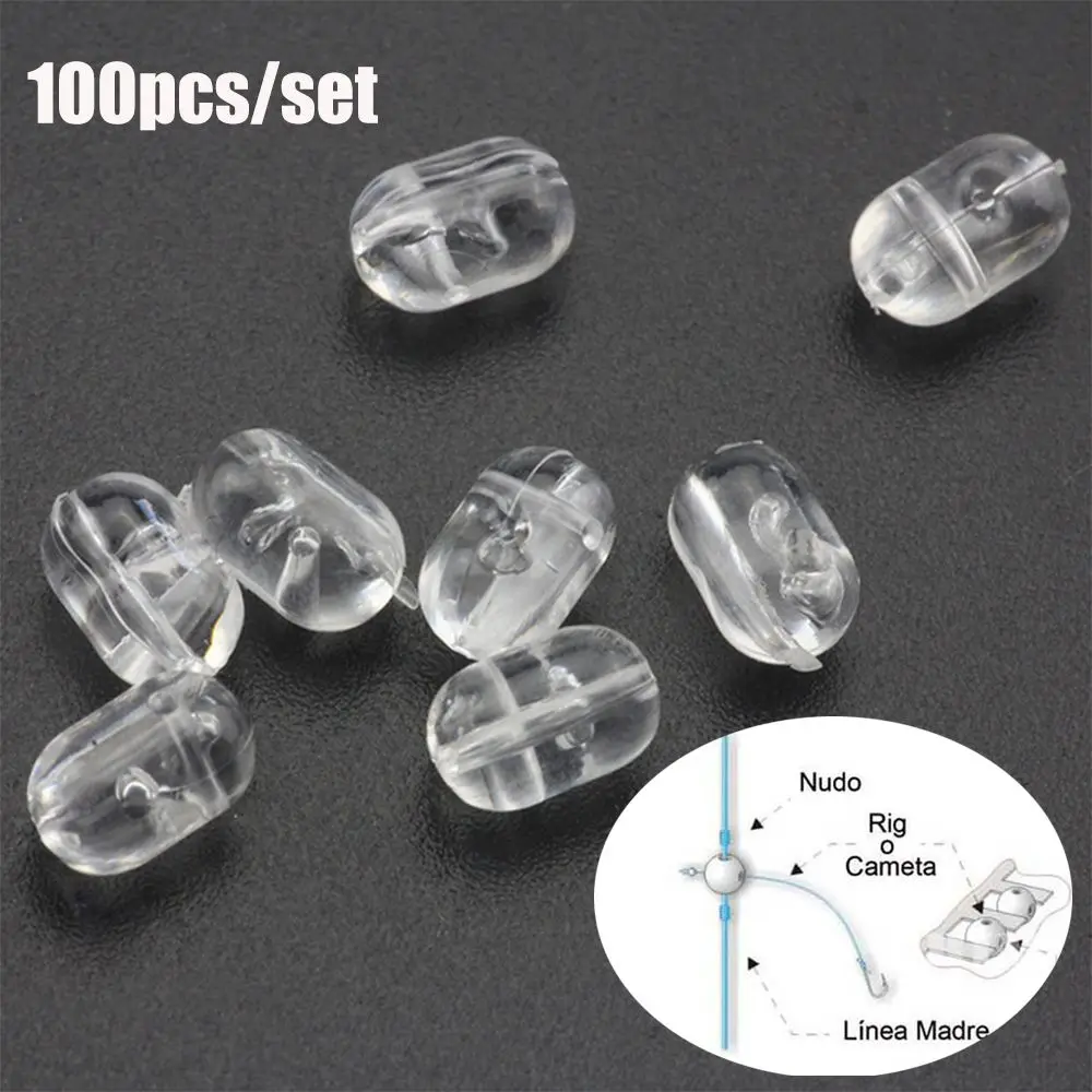 

100pcs High Quality Transparent Plastic Stoppers Floats Balls Fishing Cross Beads Double Pearl Drill