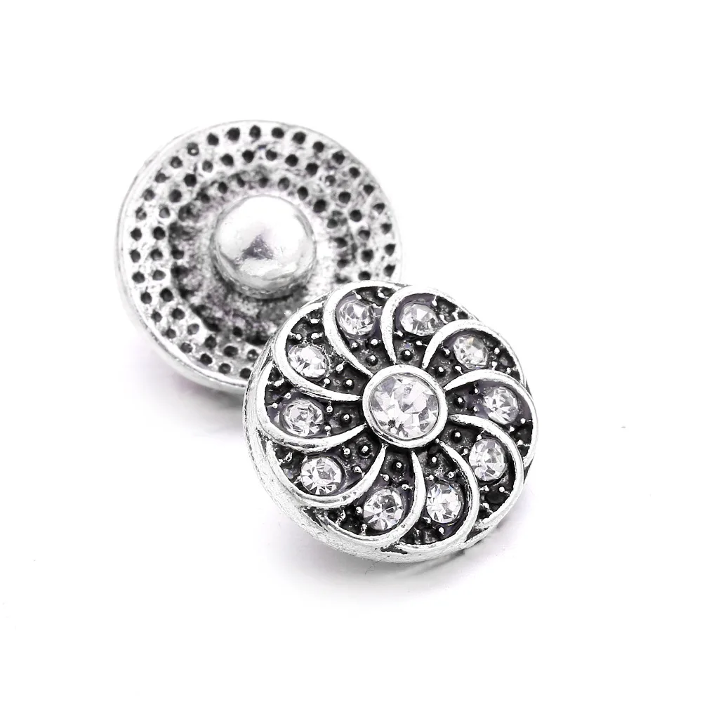 30pcs Vintage Style 12mm Snap Button Jewelry Charms Bracelets Crystal Flower 12mm Snap Buttons for Earrings Bracelet