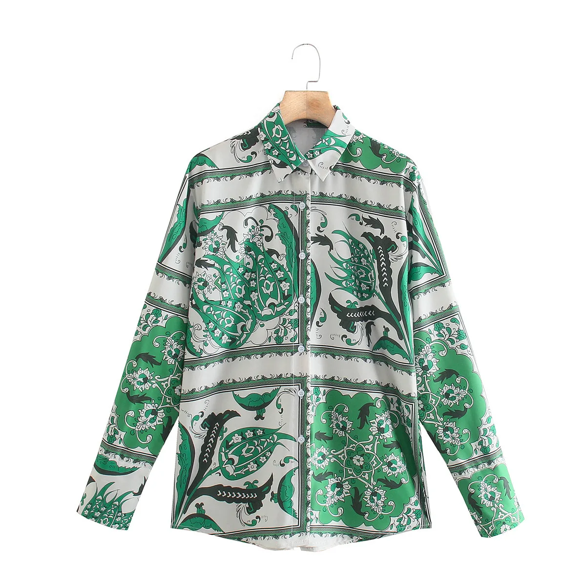 

Women Retro Digita Printing 100% Silk Loose Blouse Top