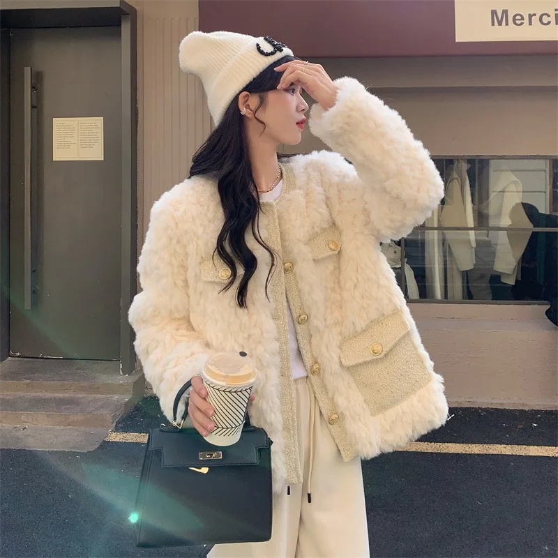 

Lamb Wool Padded Coat Female 2023 Winter New Korean Version of Loose Fur One Short Fur Coat