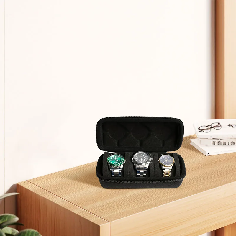 Rigid Travel Case for 3 Watches Jewelry Organizer