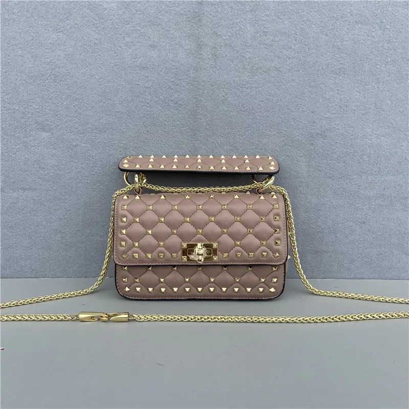 

Luxury Brand Bags For Women Sheepskin Rivet Diamond Pattern Sewing Thread High Texture Metal Chain Shoulder Strap Messenger Bag