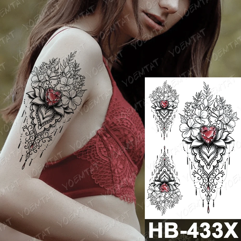 Waterproof Temporary Tatoo Sticker Peony Rose Kingfisher Sexy Henna Jewel Body Art Flower Bird Fake Tattoo Men Women Leg Tattoos