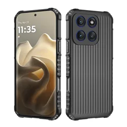 Shockproof Armor Heavy Duty Protective Case with Vertical Stripe Design - Motorola G96 (Black)