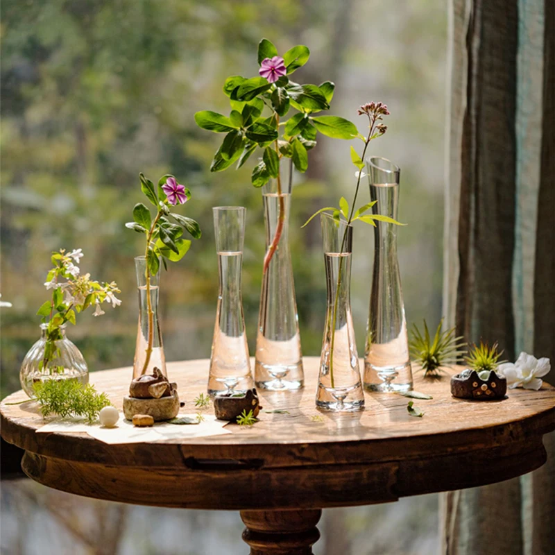 Nouveau vase à fleurs articulé, vases à fleurs à charnière tube à essai,  tube hydroponique terrarium de plantes aquatiques contenant de fleurs avec  brosse