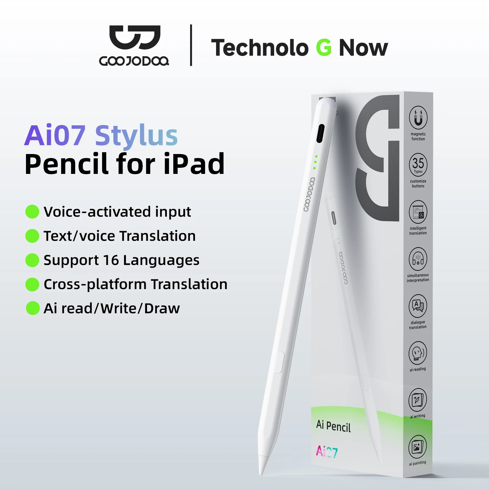 GOOJODOQ Ai07 Stylus Pen For Apple Pencil Ai Read/Write/Draw Tilt-sensitive Palm Rejection USB-C Fast Charge ipad -2025