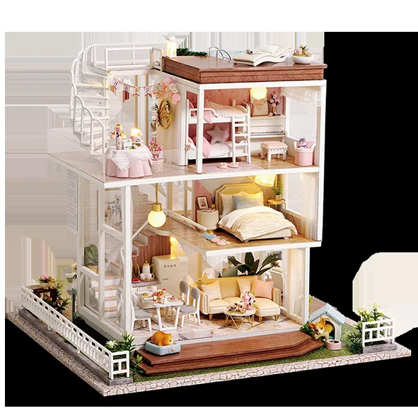 

Large Dollhouse High Challenge Wooden Handmade Toys Villa Model Princess Room Casa Building Kits with Furniture DIY Doll Houses