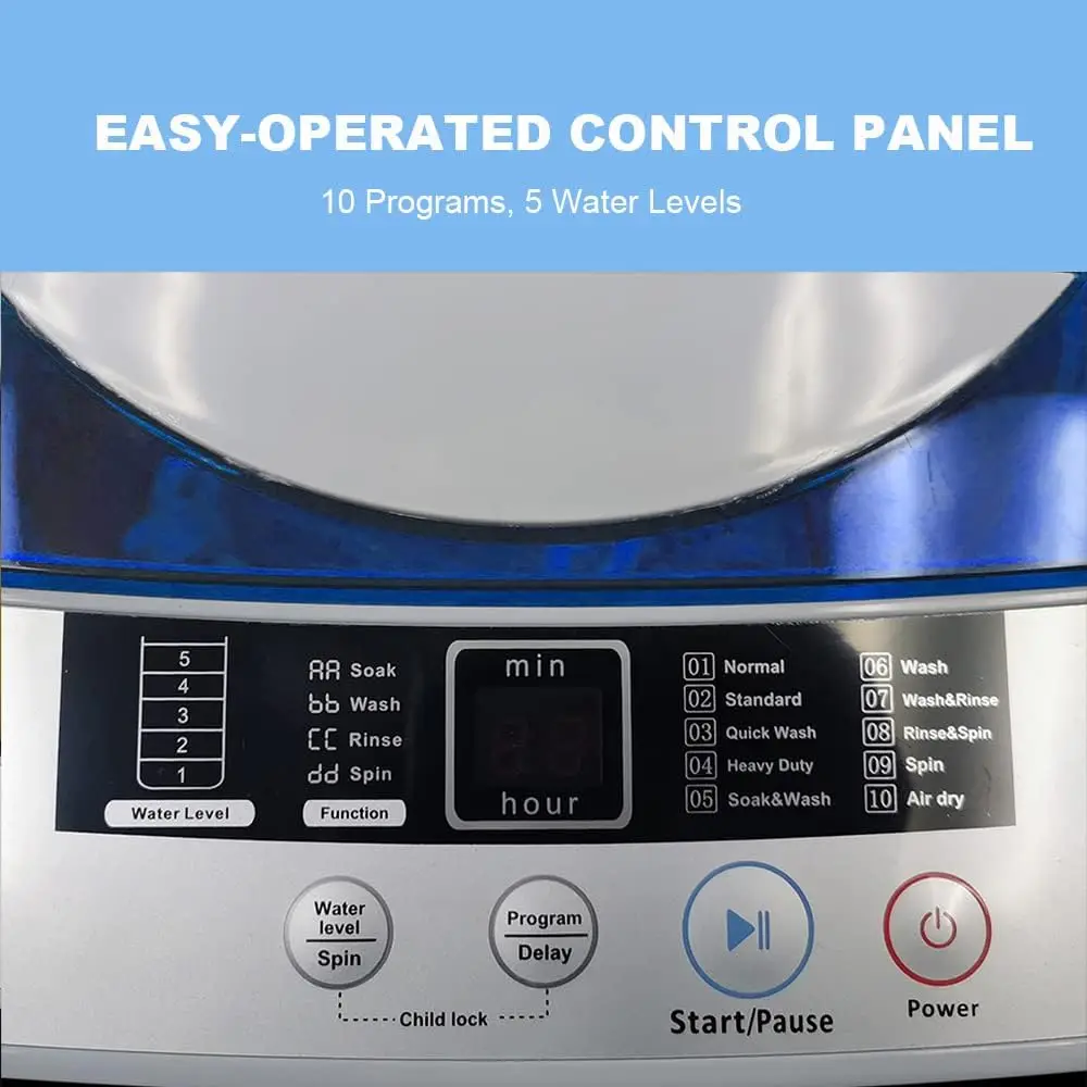 Portable Washing Machine 10 LBS Load Volume Fully Automatic 1.34 Cu.ft Laundry Washer with Built-in Drain Pump