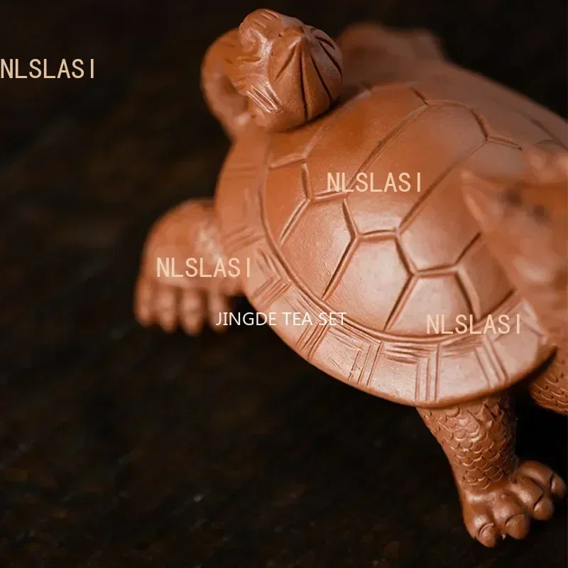 Yixing Purple Clay Art Tea Pet Lucky Dragon Turtle Statue Ornaments Animal Tea Figurine Sculpture Crafts Home Tea Set Decors