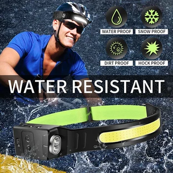COB Powerful Headlamp Hiking Wave Induction LED Head Light Cycling Fishing Rechargeable Head Lamp Camping Flashlight Cap Light 5