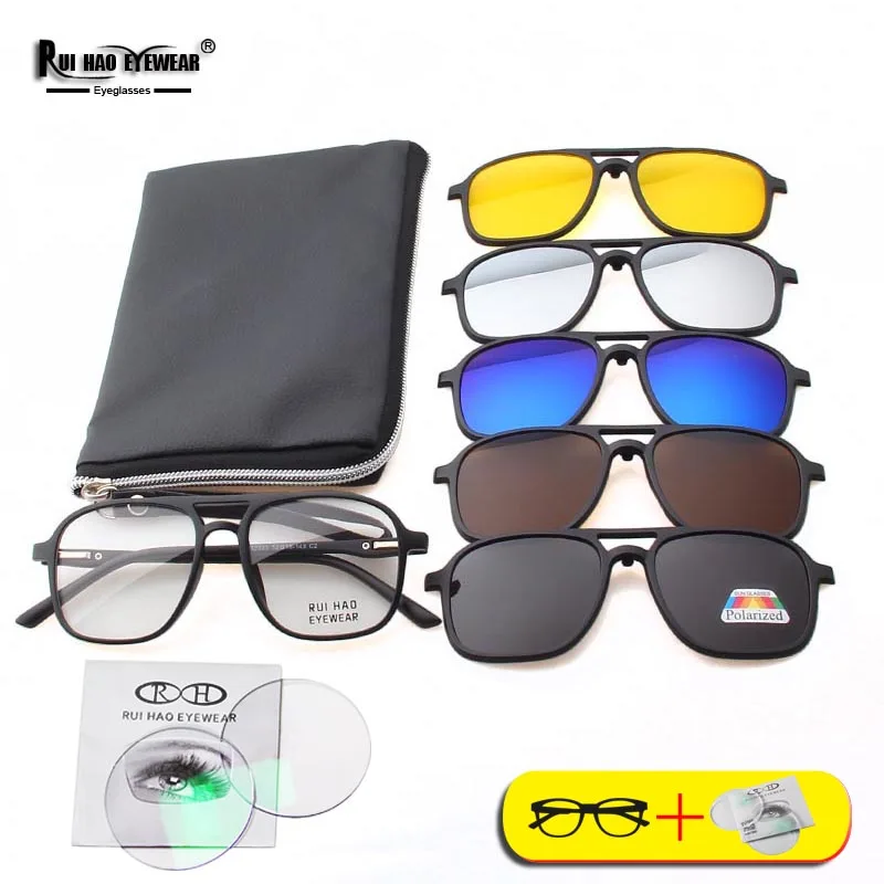 Double Beam Eyeglasses With 5PCS Clip on Sunglasses Customize
