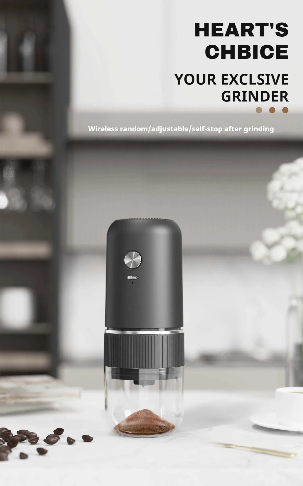 Description Picture 2 of itemPortable Electric Coffee Grinder Adjustable Grinding Thickness Ceramic Core Rechargeable, Easy-to-Clean For Coffee Lovers