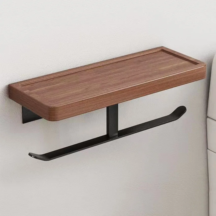 HeMu-Black Walnut Paper Towel Rack, Bathroom Shelf, Toilet Paper Rack, Roll Wall Hanging Wood