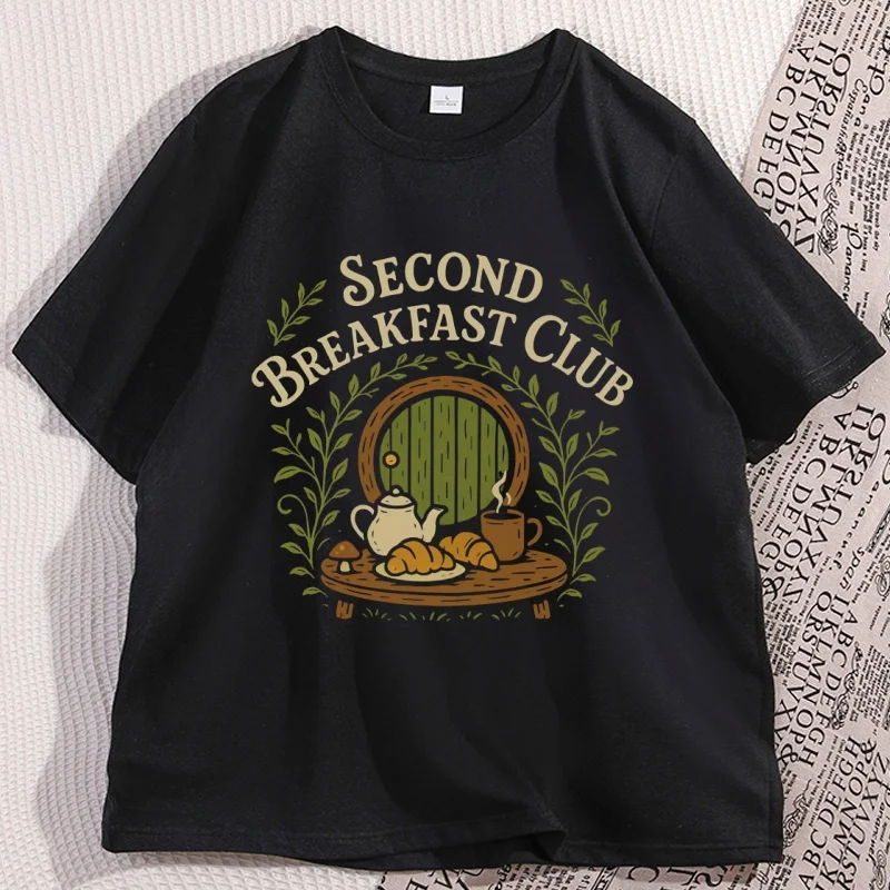 Second Breakfast Club Grafik-T-Shirts für Herren und Damen, lässig, Basic, kurzärmelig, Rundhalsausschnitt, bedrucktes T-Shirt, Streetwear
