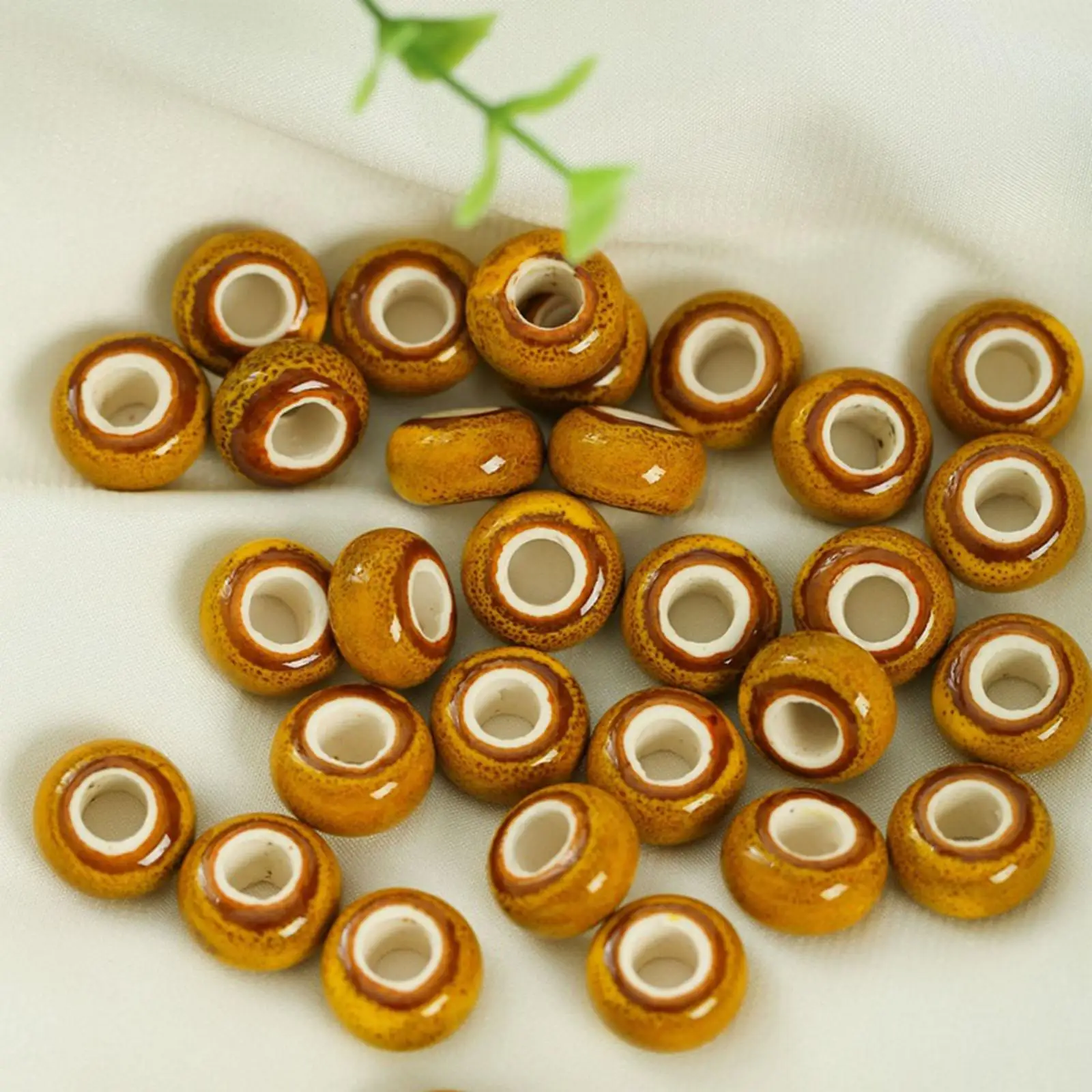 50x Colorful Ceramic Spacer Beads Round Large Hole Craft Macrame Loose Beads for DIY Rings Necklace Earrings Jewelry Making