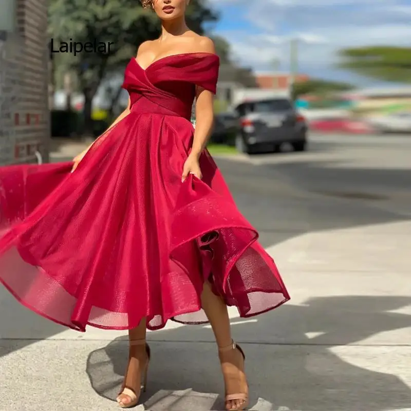 

Sexy Off Shoulder Solid Mesh Long Dress Elegant Chic Wrap V Neck Ruffle Dress New Fashion Women A-Line Wedding Party Dress