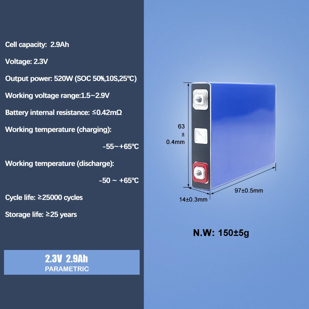 Bateria Descarregável de Alta Taxa Recarregável Lto Baixa Temperatura Descarga Faça Você Mesmo 2.3v 2.7 ah 2.3v 2.3v 20ah - Image 3