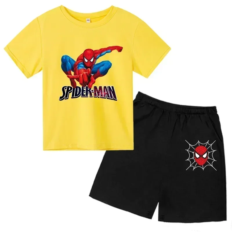 thumbnail image 1 of Conjunto de 2 piezas de camiseta y pantalones cortos deportivos para niños de Marvel Spider-Man, conjunto de verano para bebés de 3 a 12 años, ropa de marca de dibujos animados para niños, 1 of 5
