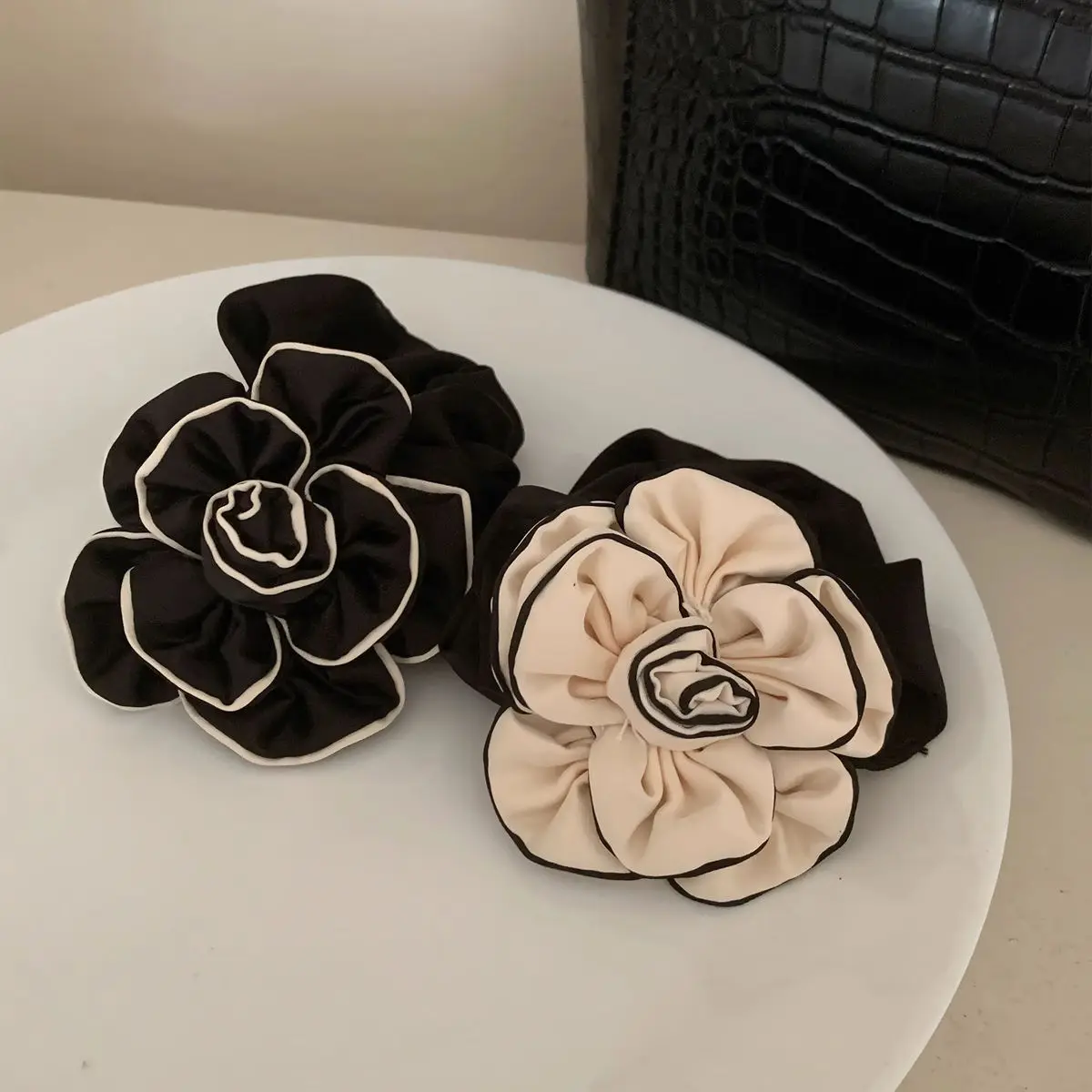 Elegant Black Camellia Flower Hair Tie