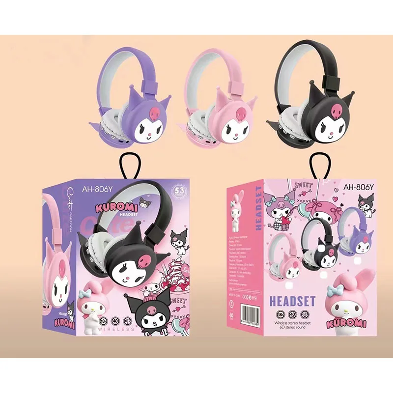 

Kawaii Sanrio Wireless Bluetooth Headset Kuromi Cute Anime Headset Computer Cell Phone Music Stereo Headphones Toy for Girl Gift