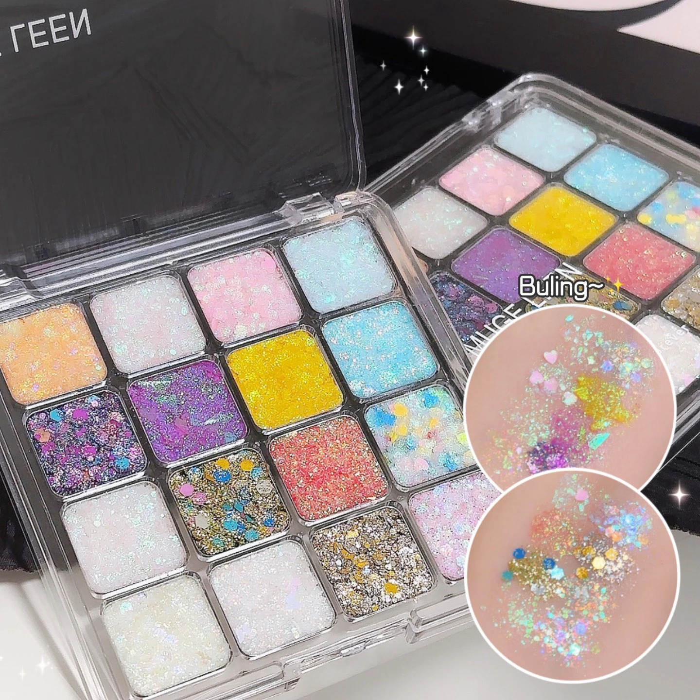 Shiny Sequins Flakes Eyeshadow Palette Self Adhesive Glitter Gel Hair Body Nail Blue Pink Yellow Sequin Gel Makeup Decoration 5