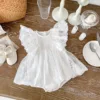 2025 Summer Baby Girls Romper Cotton Lace Ruffle Embroidery Flying Sleeve Mesh Princess Toddler Girl Dress Infant Girls Bodysuit 4