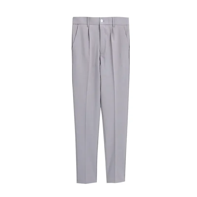 thumbnail image 1 of Pantalones de traje para hombre color caqui, pantalones ajustados con diseño trenzado para hombre, ropa marrón de primavera, sastrería, licra, vestido, clásico, novedad en el diseñador, 1 of 5