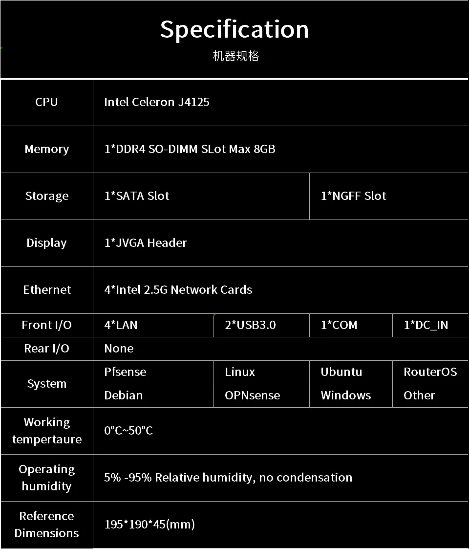 Mini PC Firewall Router with 4 LAN Ports, Intel Celeron J4125, USB3.0, Ngff SIM Slot - VPN Ready, OEM/ODM Logo Laser Print Description Image.This Product Can Be Found With The Tag Names Barebone Mini PC, Computer Office, Fanless soft router