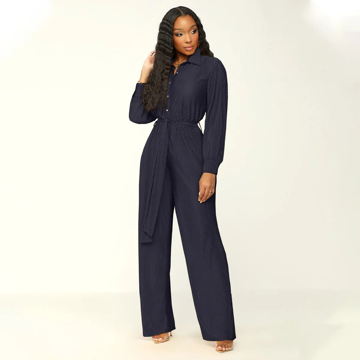 Sexy Pleated Elegant Jumpsuits One Piece Office Lady Rompers 2023 Women Fall Elegant Bodycon Winter Solid Wide Leg Jumpsuits