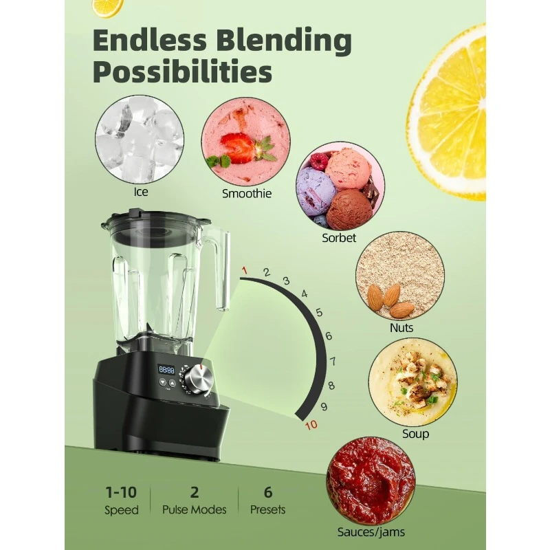Commercial Blender Heavy Duty Smoothie Blender Fast Ice Crushing 64 oz Jar 10 Speeds Self Cleaning Kitchen Appliances 5