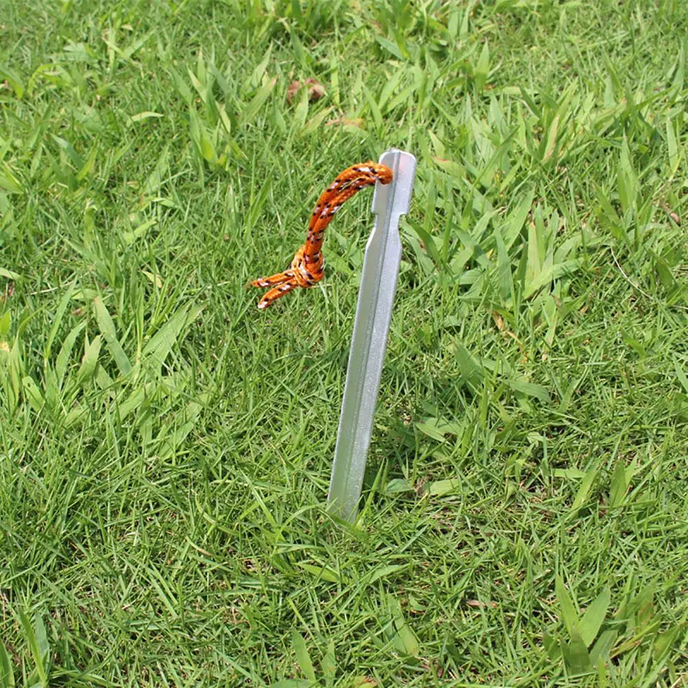 10pcs 18cm Tent Pegs Aluminum Alloy Outdoor Garden Stakes with Cord for Camping