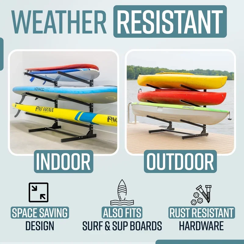 Freestanding G-watersport kayak and sup outdoor storage rack, heavy duty adjustable weatherproof stand