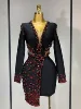 Luxury Birthday Women Celebrity Sexy Long Sleeve V Neck Rhinestone Black Bandage Dress 2025 Elegant Evening Club Party Dresses