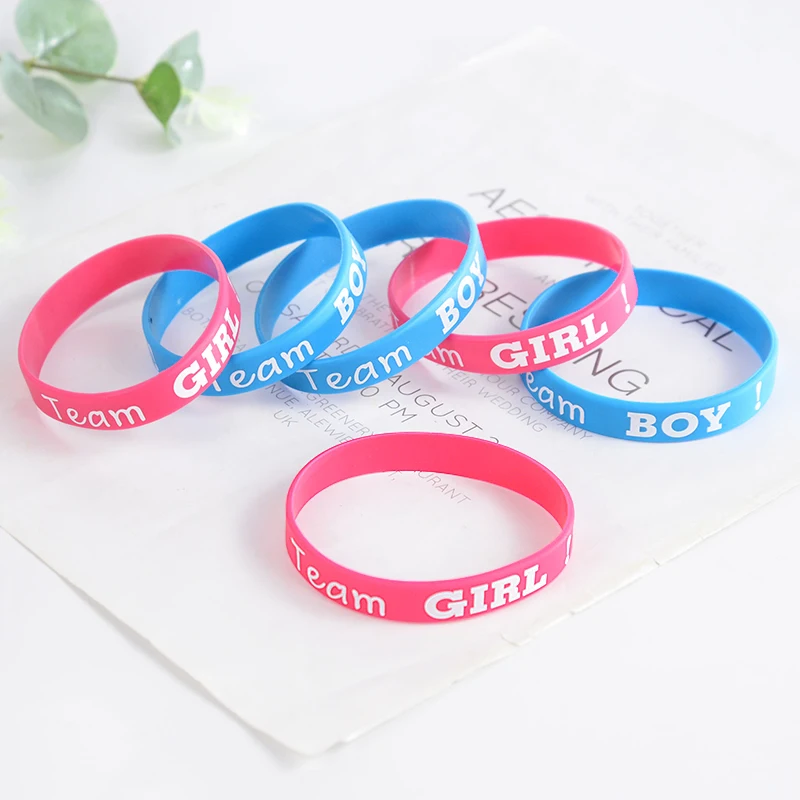 20pcs Gender Reveal Silicone Bracelets Team Boy Team Girl Wristband Party Games Gift Decoration Boy or Girl Baby Shower Favors