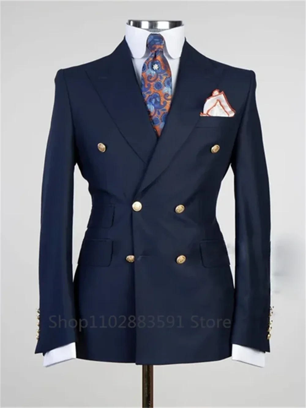 1 Pieces Slim Fit Blazer Wide Shawl Lapel Luxury Men Suit Custom Made Tuxedo Gold Button