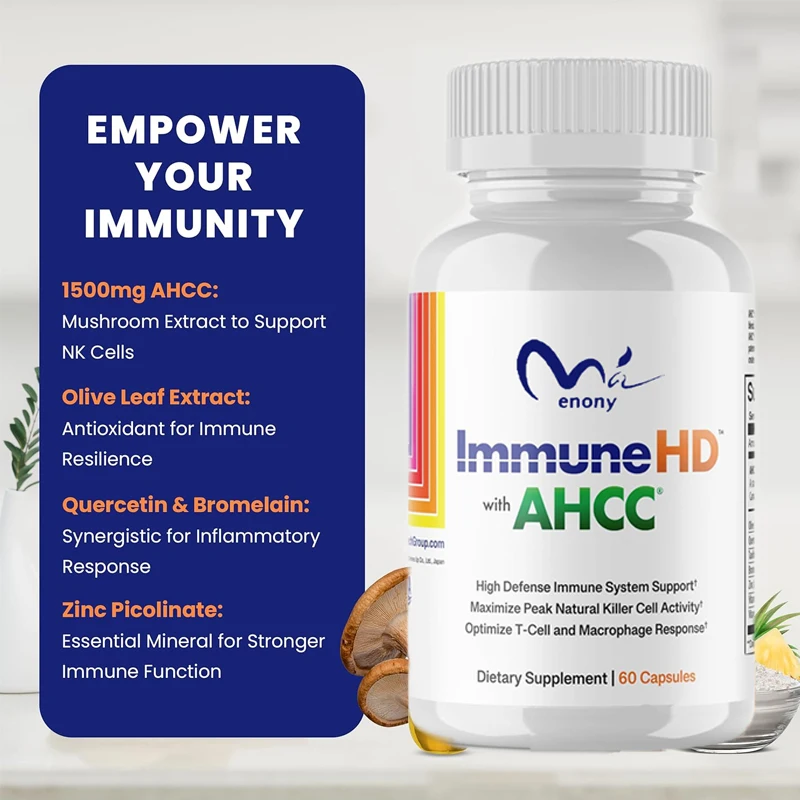 Imposial HD contiene AHCC para el soporte inmunológico, extracto de hoja de olivo AHCC de 1500 mg y 60 cápsulas de quercetina que contienen bromelina