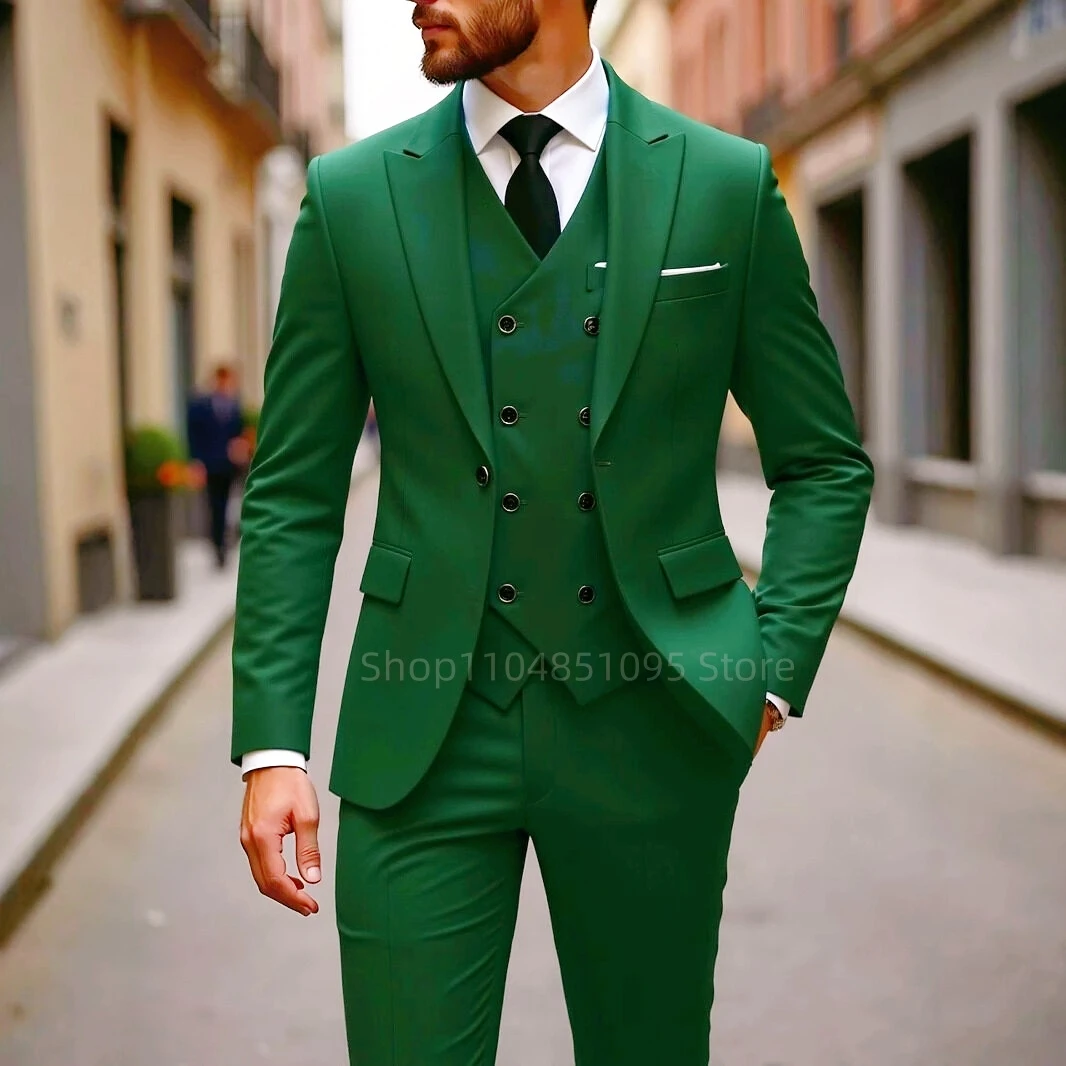 Formal Slim Fit Men's  3 Piece Dinner Groom Tuxedos Wedding Suits Notch Lapel Jacket Vest And Pants for Business Party Prom