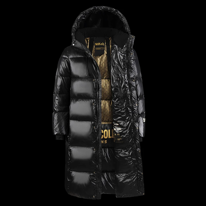 Light Luxury Long Bright Down Jacket Men's Winter K-Pop Large Size 3xl Warm Puffer Coat Women Black White Duck Down Parka
