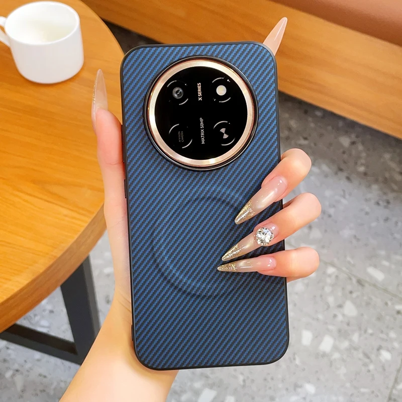 Magnetic Carbon Fiber Pattern PU Leather Wireless Charging Phone Case