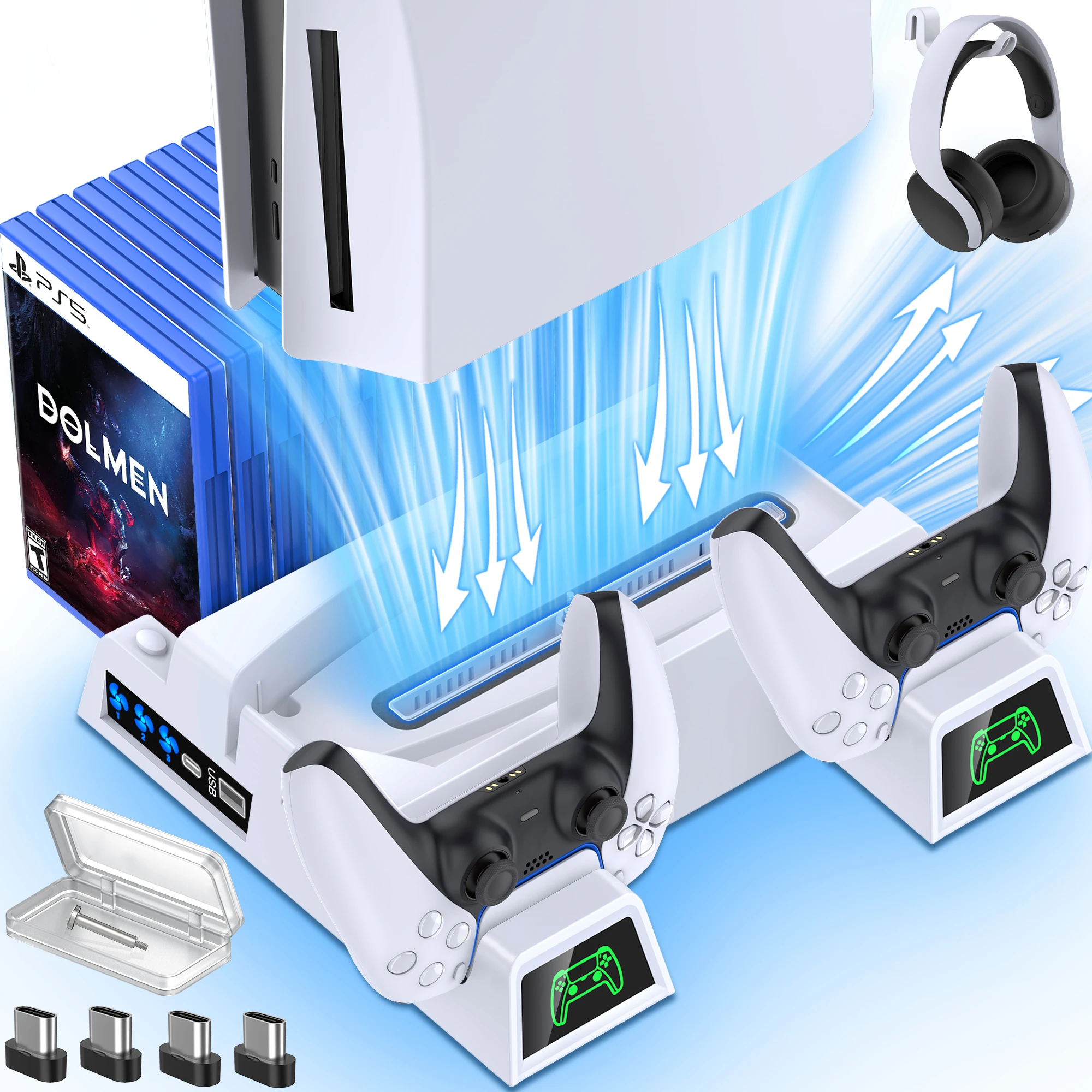 Beboncool Cooling Fan Vertical Stand For Ps5 With 13 Game Slots Dual  Controller Charger Station Dock For Playstation 5 Console - Chargers -  AliExpress
