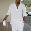 Summer Casual V-Neck Shirt Shorts Male Sets Knitted Two Pieces Men's Clothing Short Sleeve Tshirt Shorts Streetwear Knit Outfits 1