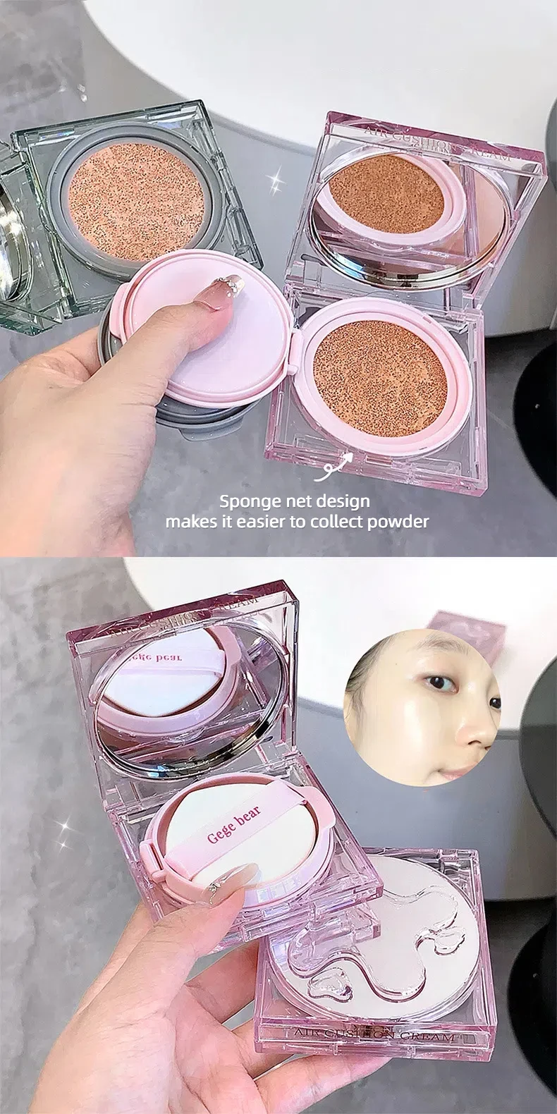 Description Picture 6 of itemBB Cream Air Cushion Liquid Foundation Full Coverage Waterproof Long-lasting Concealer 2 Colors Cushion Compact Face Makeup Base