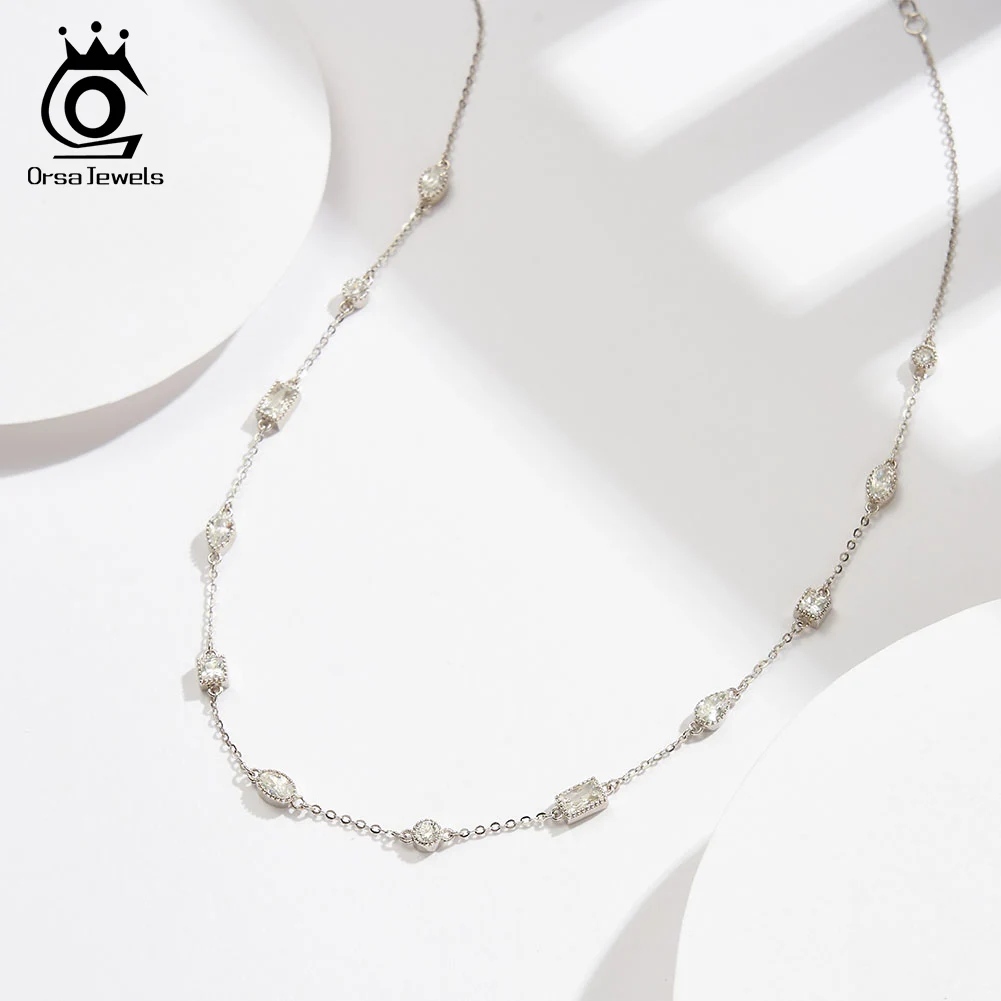 ORSA JEWELS 여성용 절묘한 14K 골드 초커 목걸이, 사각형 및 타원형, 4A 지르코니아 목걸이, 생일 쥬얼리 BQN02 패션