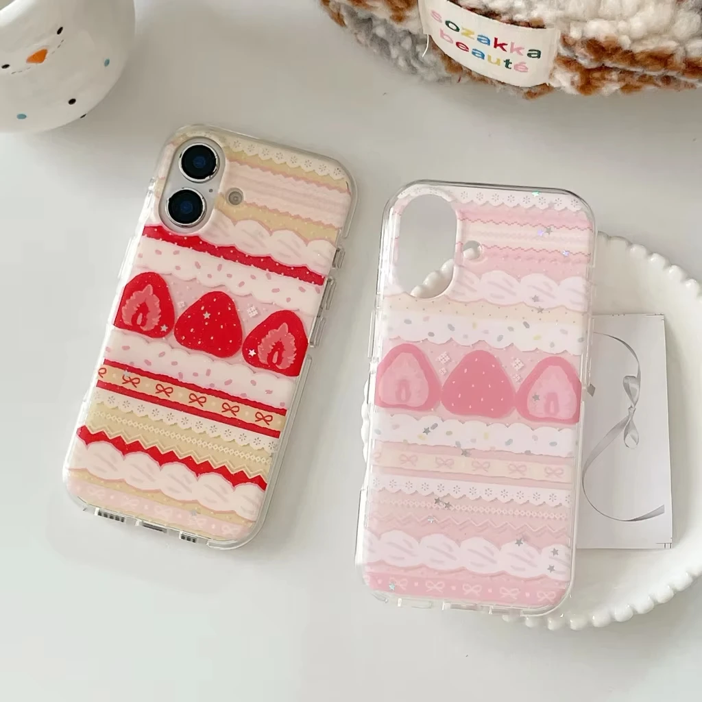 Cream Strawberry Cake Lace Bowknot Phone Case