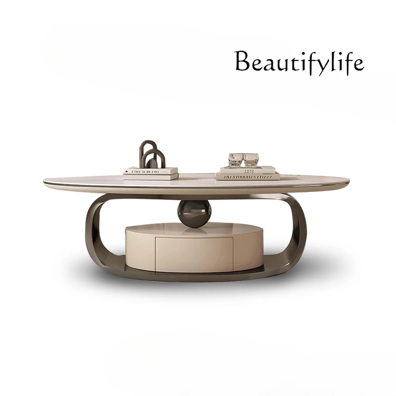 

Designer's New Italian Oval Light Luxury Rock Plate High-Grade Stainless Steel Coffee Table Modern Minimalist