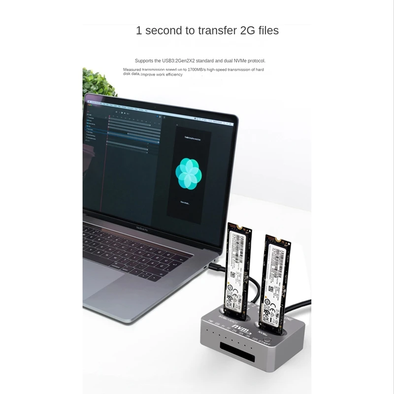 M.2 NVME SSD 클론 듀얼 베이 Nvme 도킹 스테이션, M2 SSD 및 M 키 SSD용 C 타입 외장 하드 디스크 박스, USB3.2 Gen2