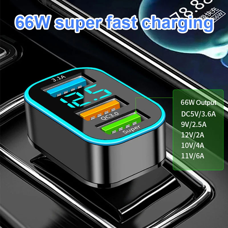 SEAMETAL 66W Quick Charge Car Phone Charger PD+QC3.0 3-Ports Super Charging Cigarette Lighter Adapter for iPhone Xiaomi Samsung 3