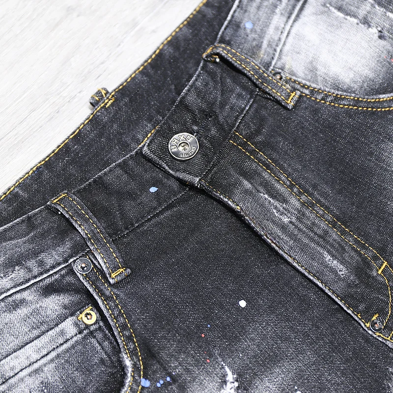 Tie-dye Fashion Paint Spots Denim Shorts Men's Summer New Ripped Retro Dilapidated Male Streetwear Short Jeans