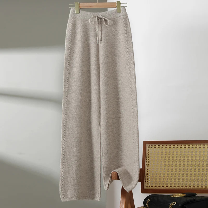 

Cashmere Pants Spring and Autumn 2023 New 100% Merino Wool Wide Leg Pants Women's High Waist Knitting Fashion Lengthened Pants