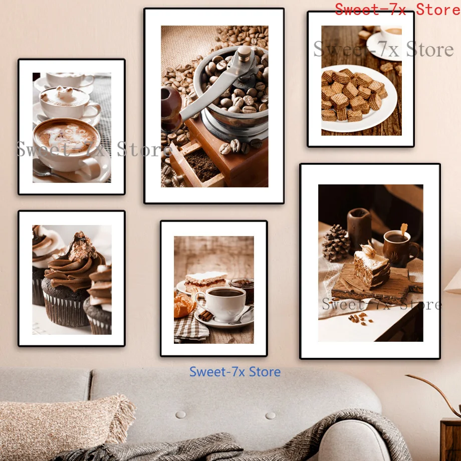 Coffee Chocolate Cake Beans Canvas Painting Art Nordic Posters and Prints Wall Pictures for Living Room Decor Frameless | Дом и сад